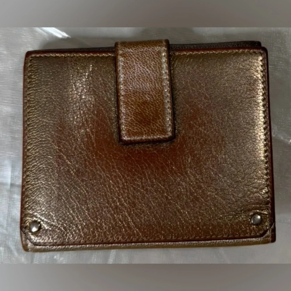 Salvatore Ferragamo Metallic Gold Leather Compact Wallet